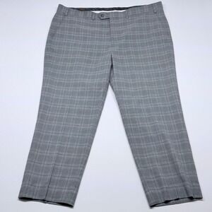 Sean John Mens Plaid Dress Pants Size 42x32 Gray Polyester Blend Utility Press